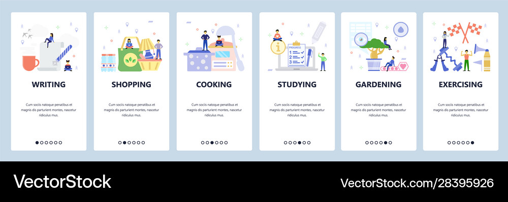 Mobile App Onboarding Screens Writing Shopping Vector Image