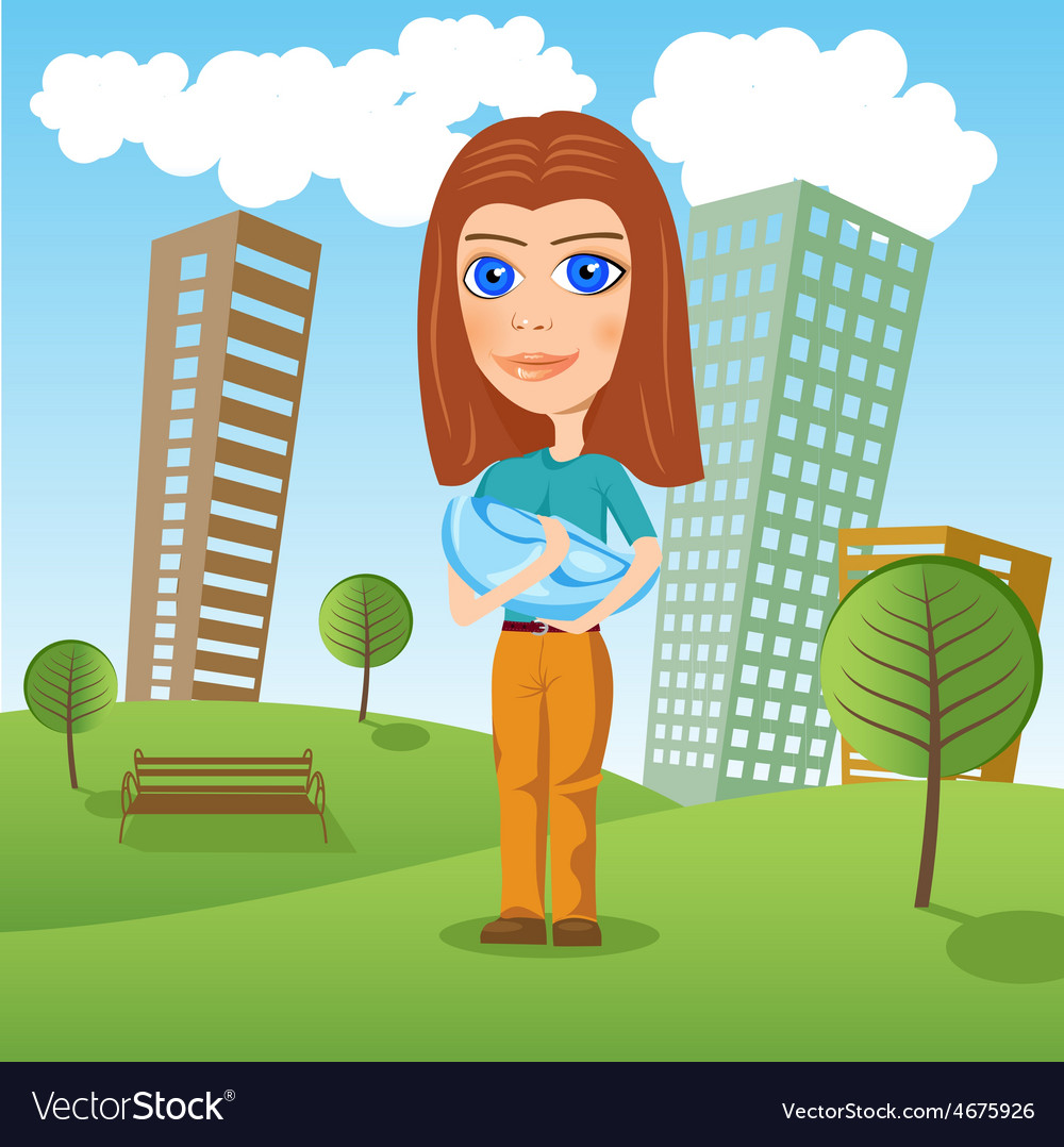 Mother holding newborn baby in the park Royalty Free Vector