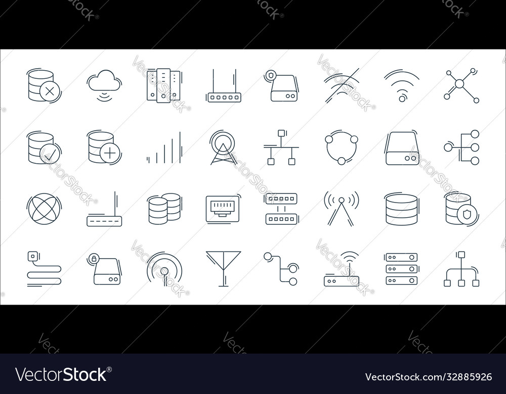 Network and database line icons linear set vector image Network and database line icons linear set
