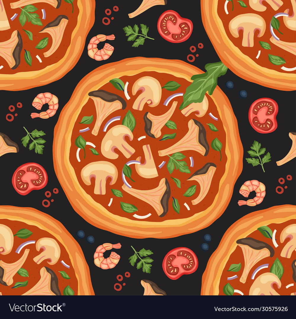 Pizza seamless pattern vector image Pizza seamless pattern