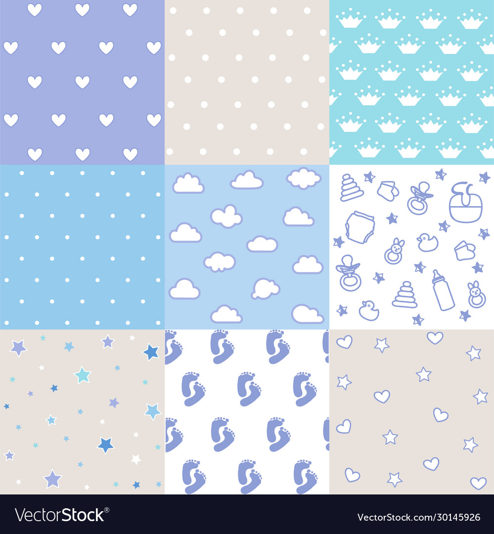 Set baby patterns seamless pattern vector image Set baby patterns seamless pattern