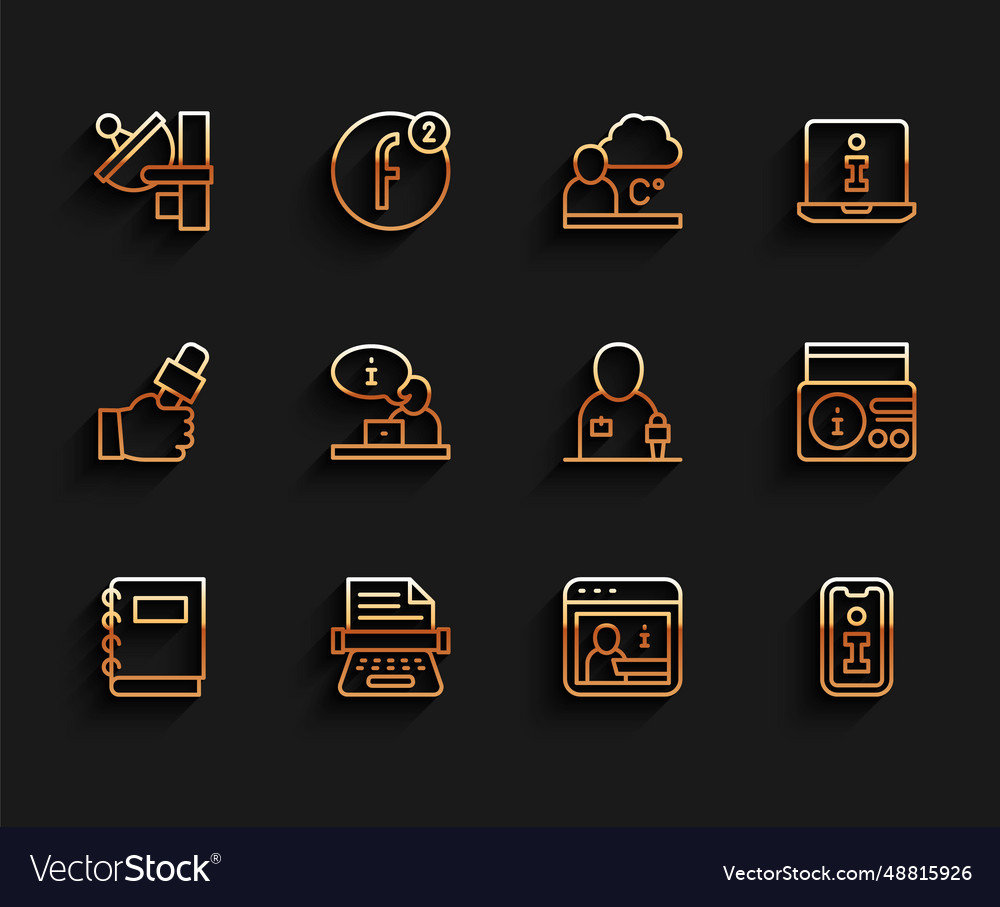 Set line notebook retro typewriter radar vector image Set line notebook retro typewriter radar