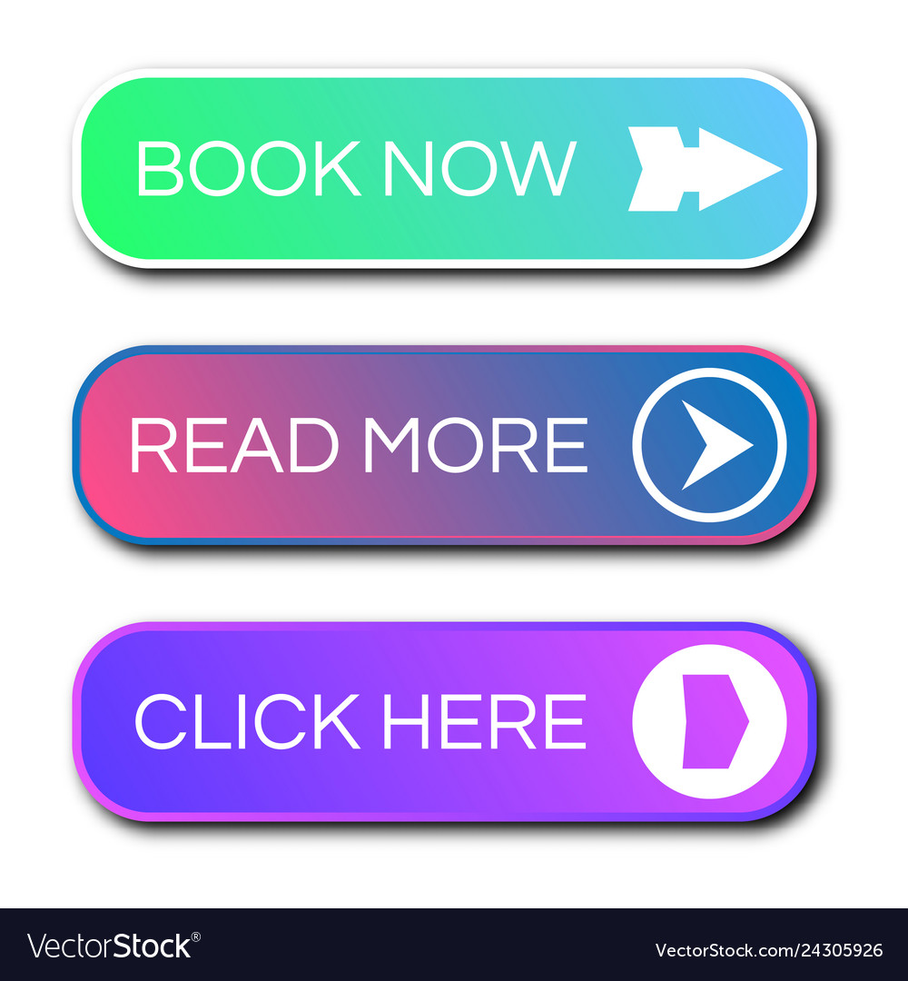 Set of three modern gradient buttons with shadows vector image Set of three modern gradient buttons with shadows