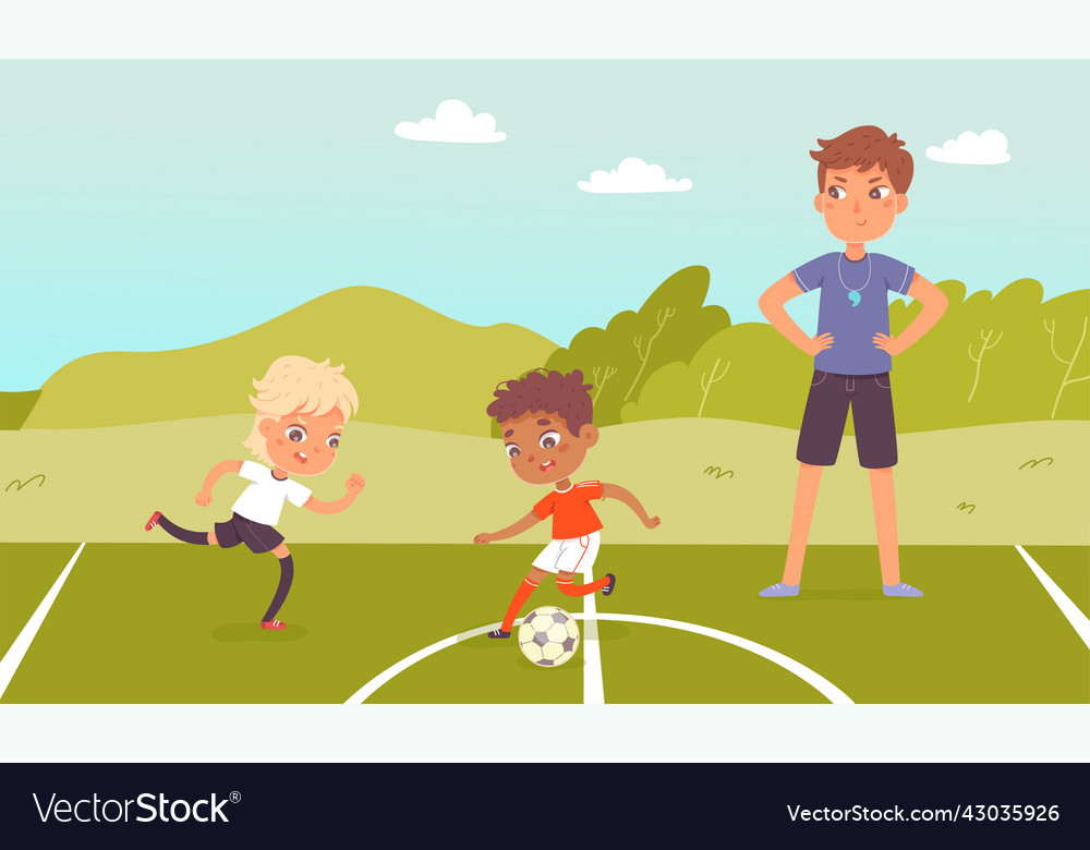 Soccer sport summer camp active children run vector image Soccer sport summer camp active children run