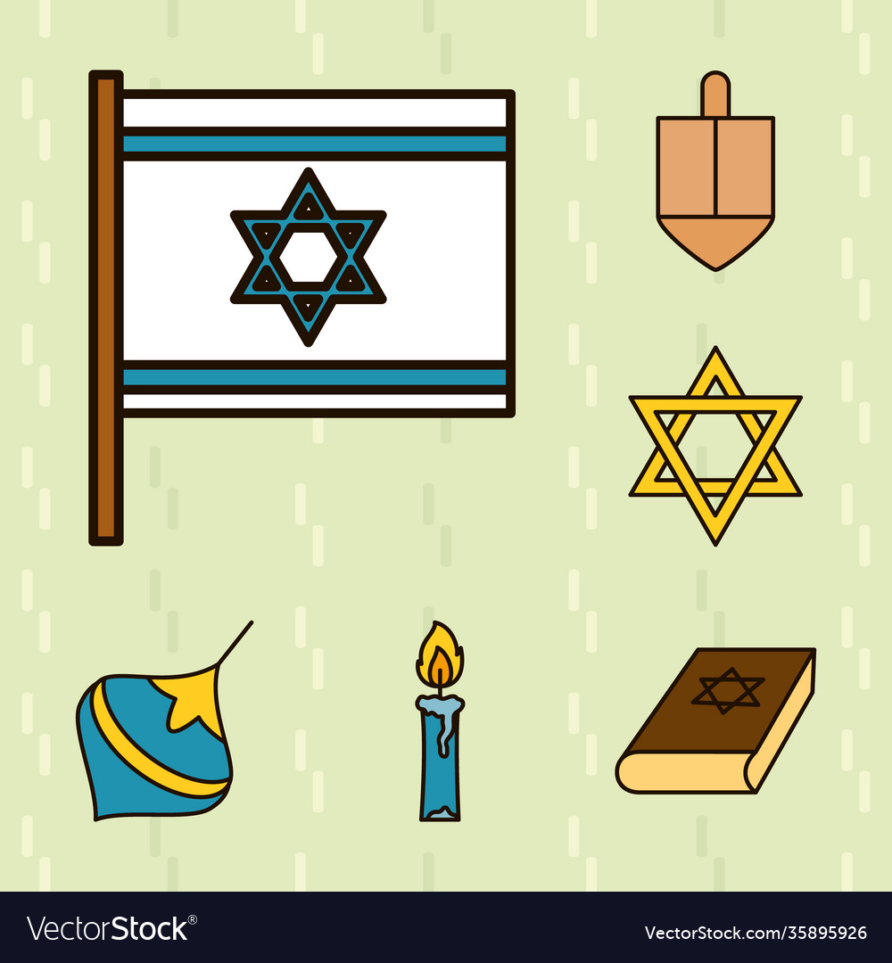 Star david and hanukkah icon set line fill