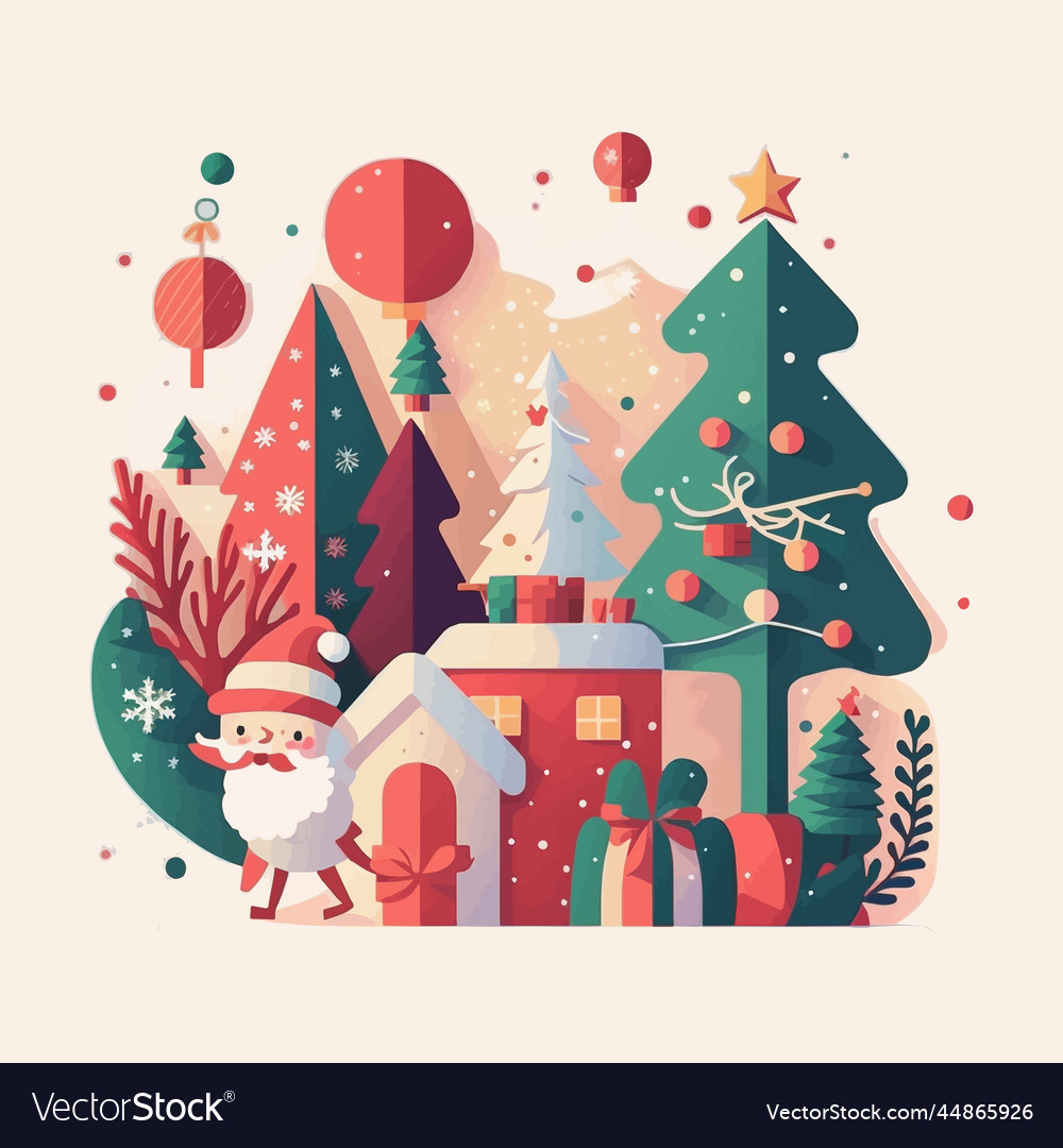 Winter christmas tree background in flat color