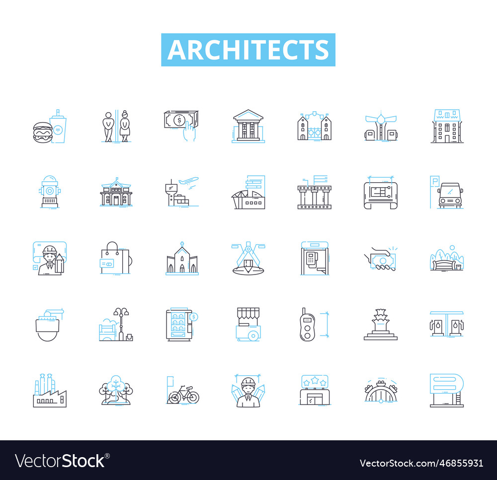 Architects linear icons set design blueprint vector image Architects linear icons set design blueprint