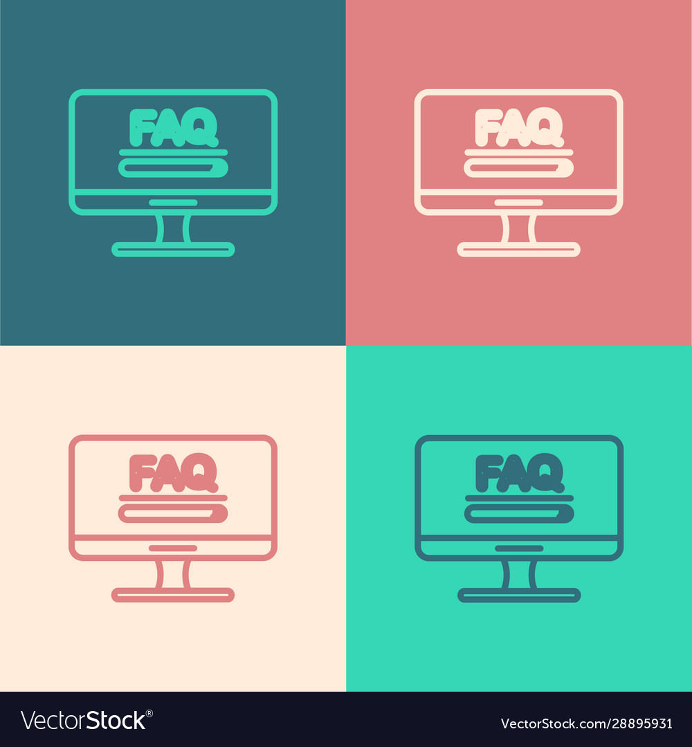 Color line computer monitor with text faq vector image Color line computer monitor with text faq