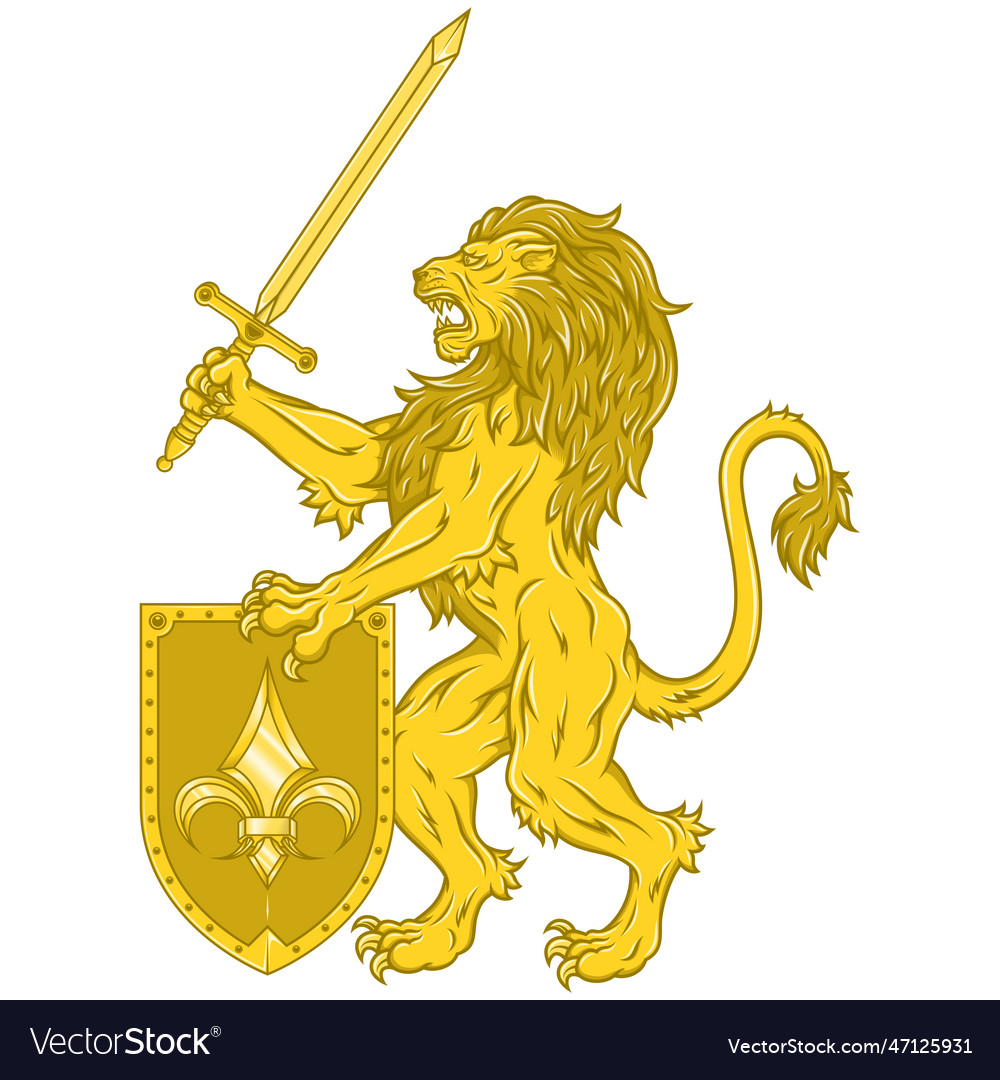 Design of lion with sword and shield vector image Design of lion with sword and shield