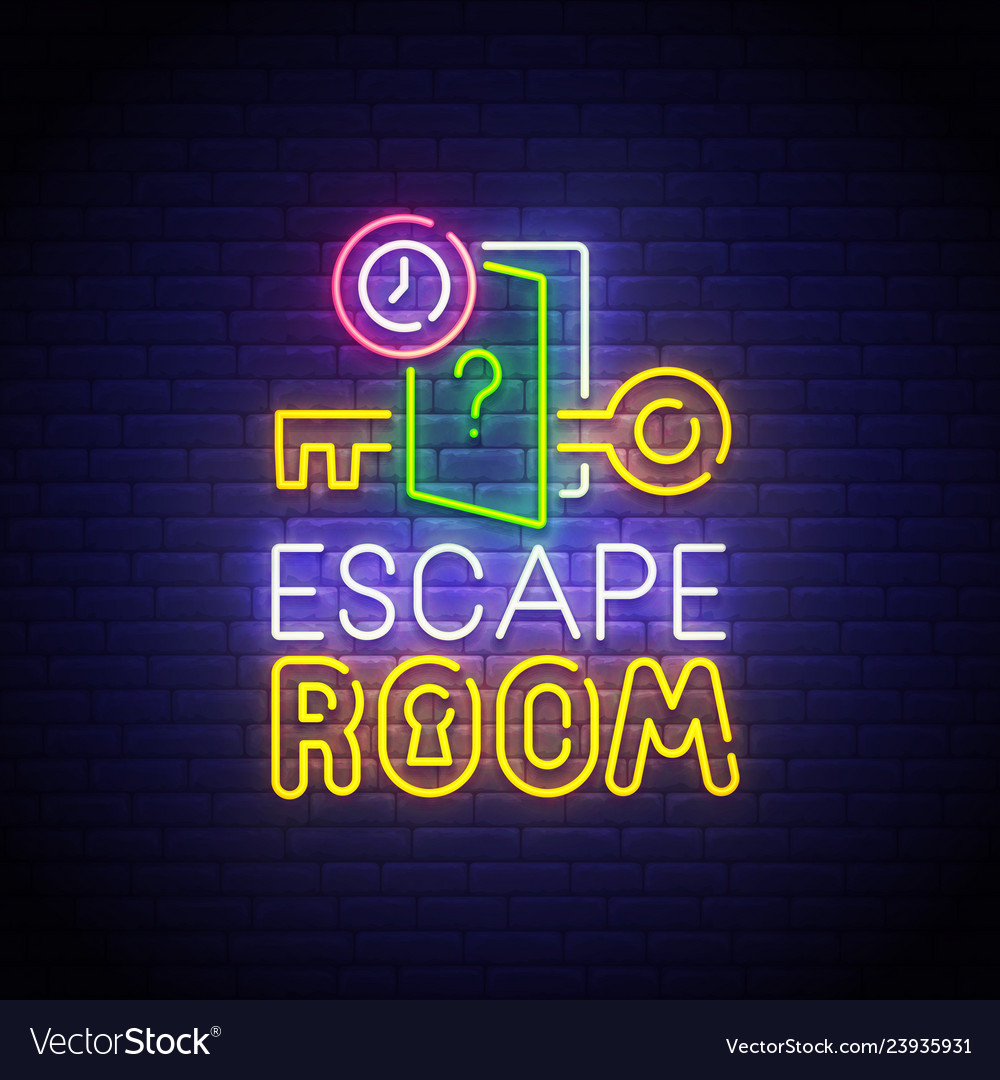 Escape room neon sign quest logo Royalty Free Vector Image