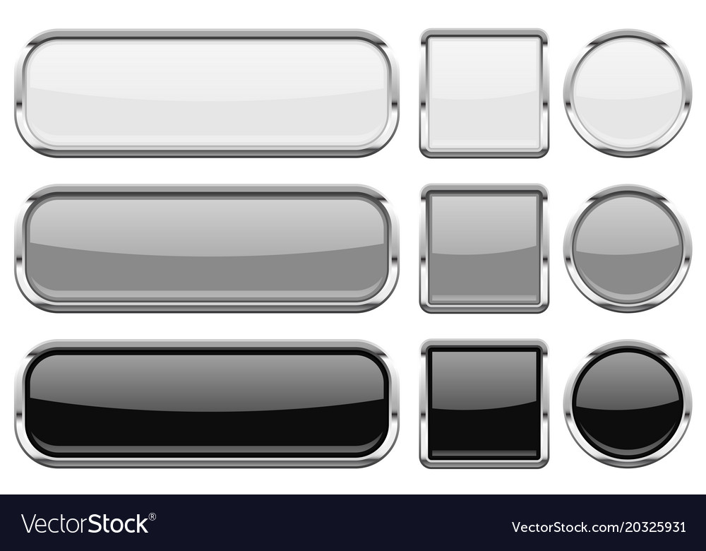 Glass buttons with chrome frame set of shiny 3d Vector Image