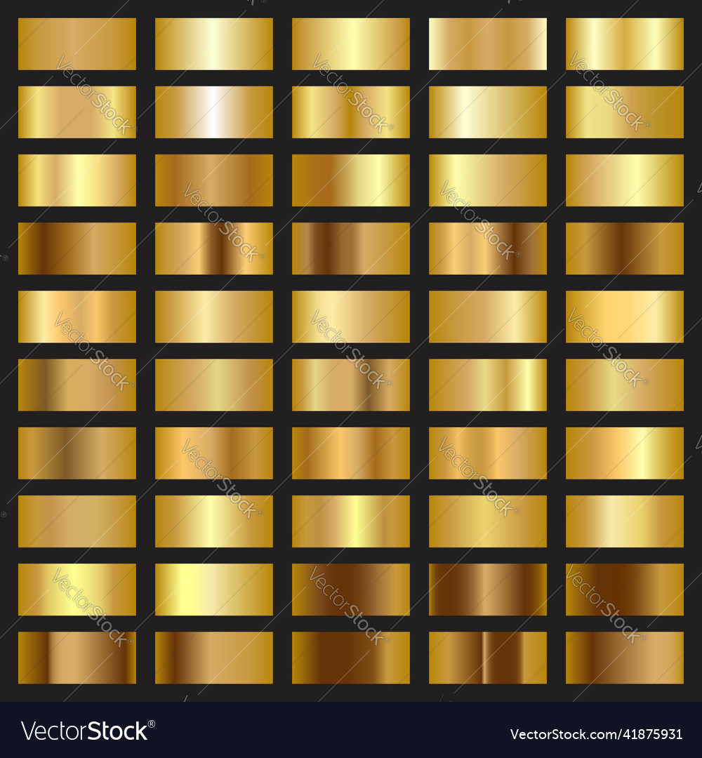 Gold foil gradient texture background set vector image Gold foil gradient texture background set