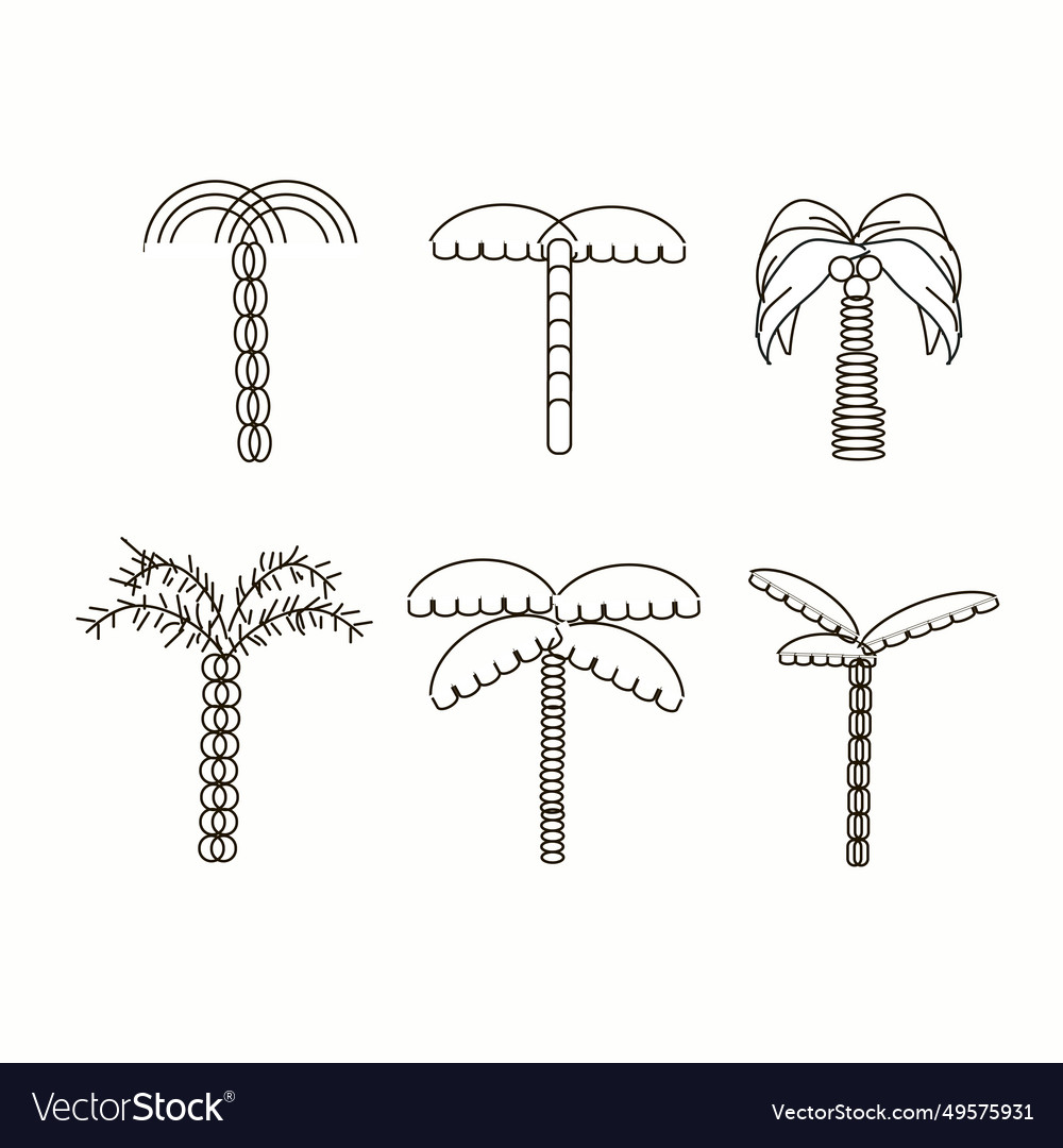 Graphical palm tree set linear style Vector Image Graphical palm tree set linear style