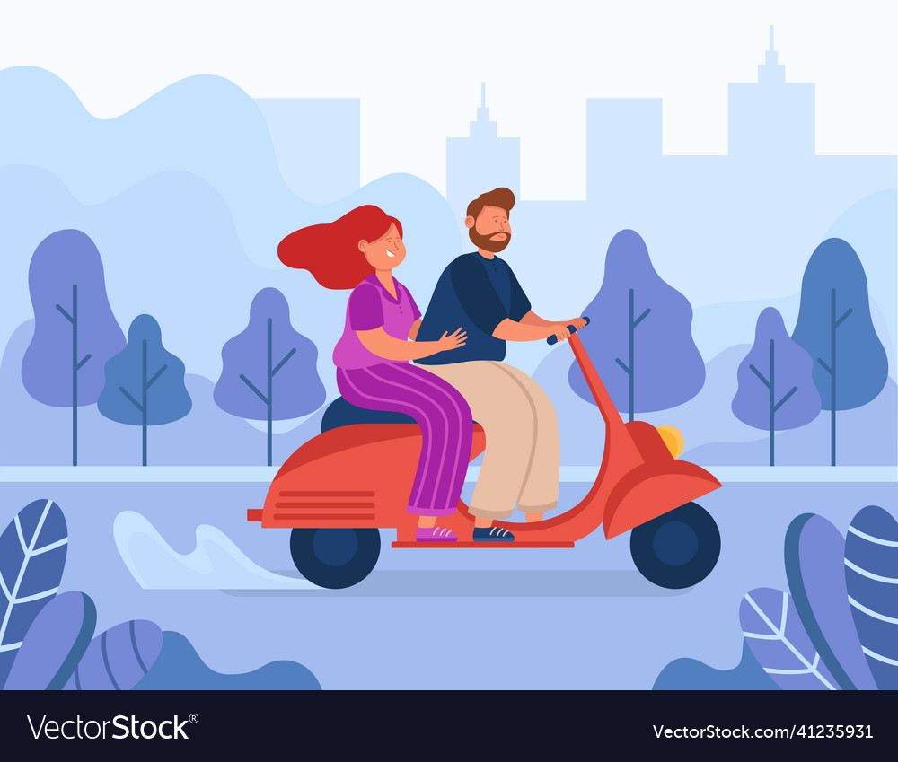 Happy cartoon couple riding motorbike Royalty Free Vector Happy cartoon couple riding motorbike Royalty Free Vector