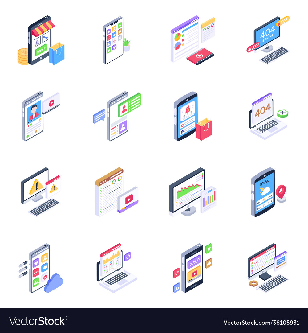 Pack user interface and ux isometric icons vector image Pack user interface and ux isometric icons