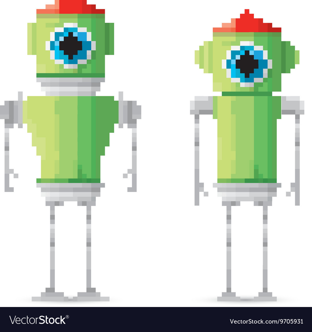 Pixel style green robot set