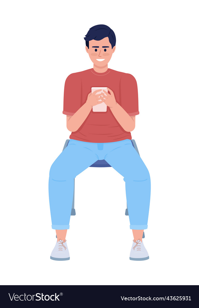 Smiling man using mobile phone semi flat color