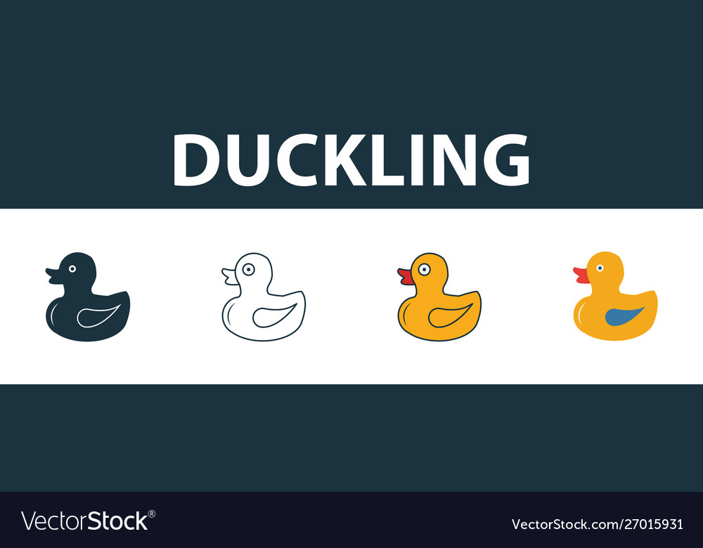 Toy duck icon set four elements in different