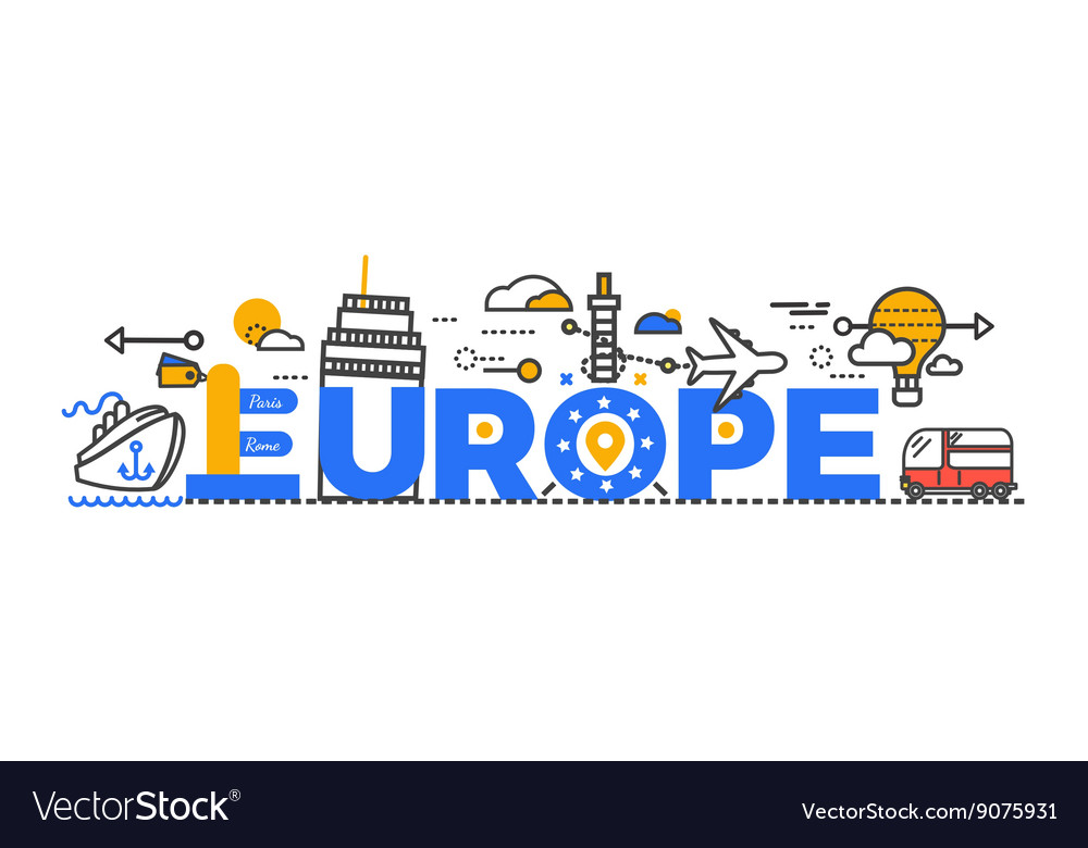 Travel europe word text creative design