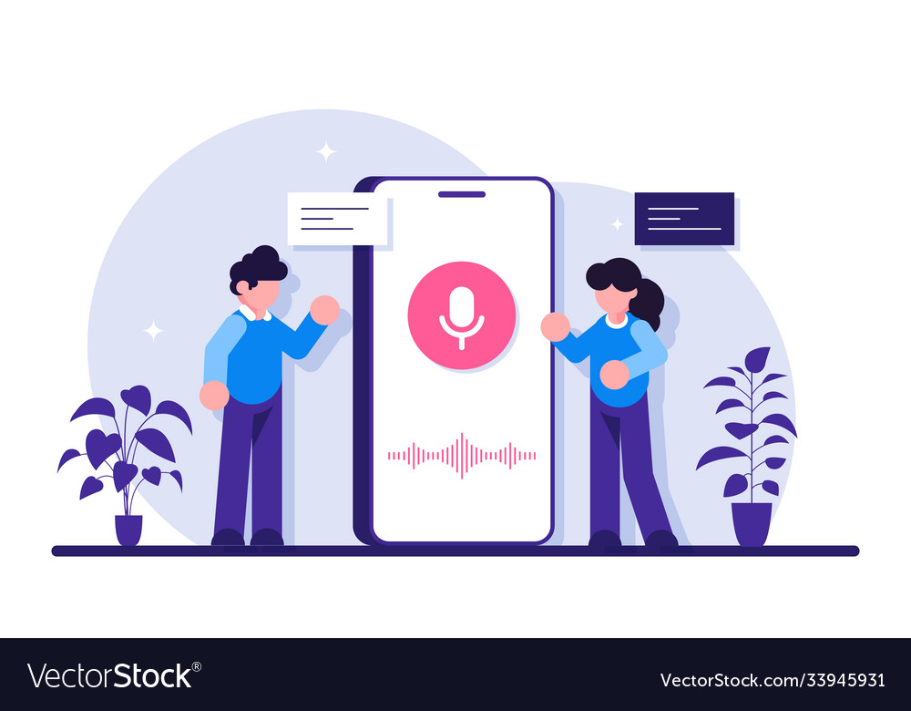 User with voice assistant or controlled vector image User with voice assistant or controlled
