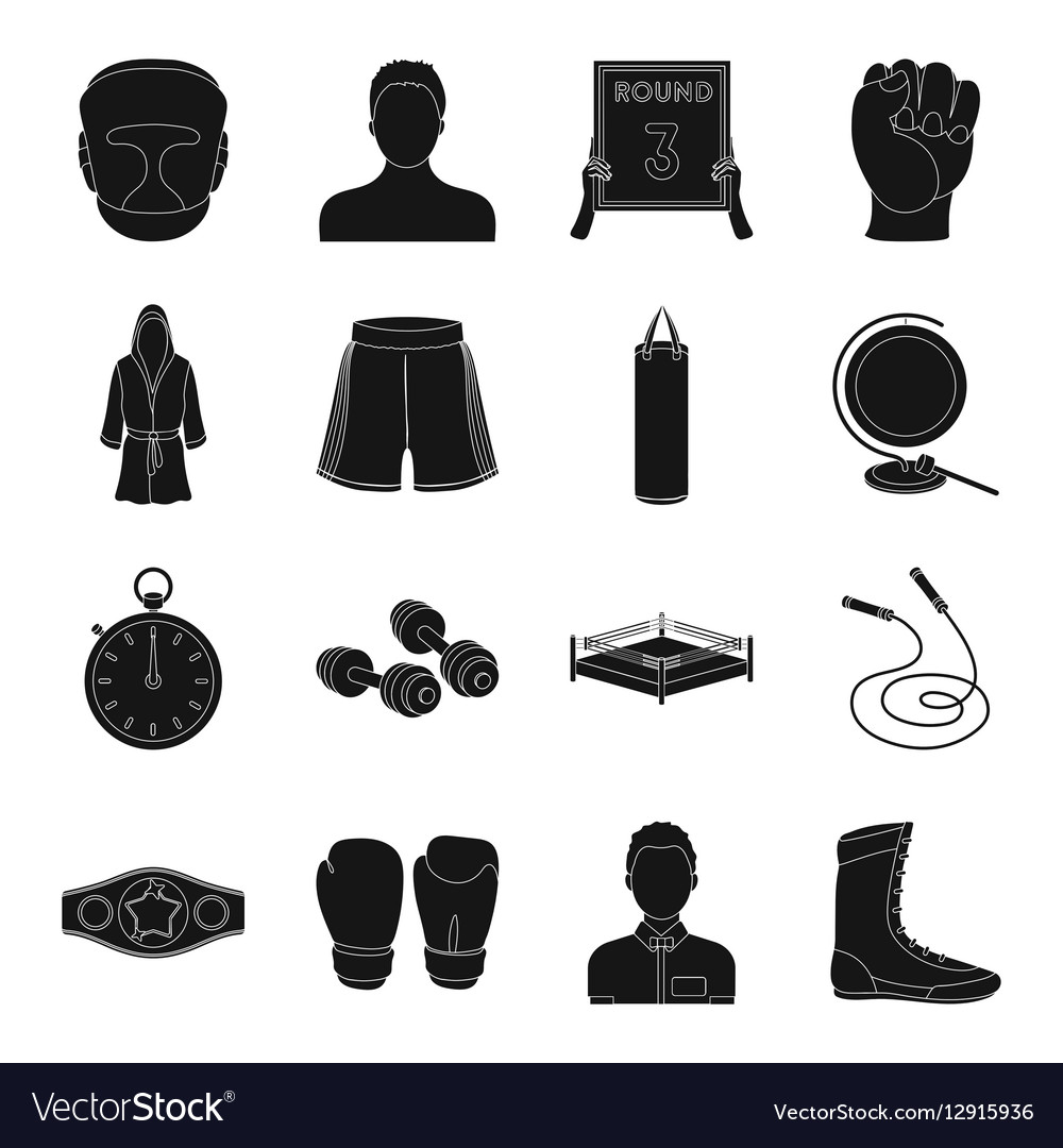 Boxing set icons in black style big collection