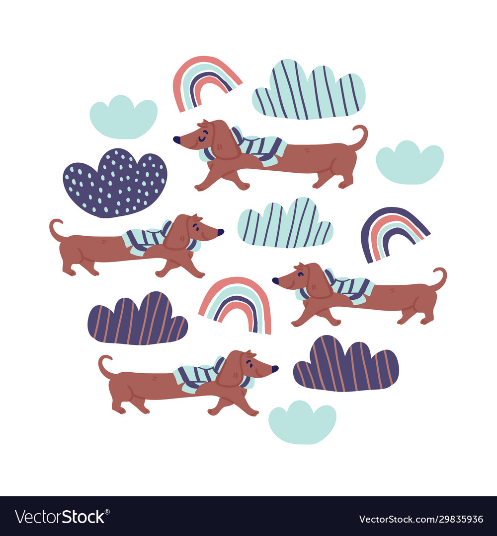 Circle - cute dachshund dogs rainbows