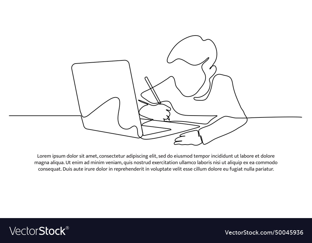 Continuous line design of boy studying in front