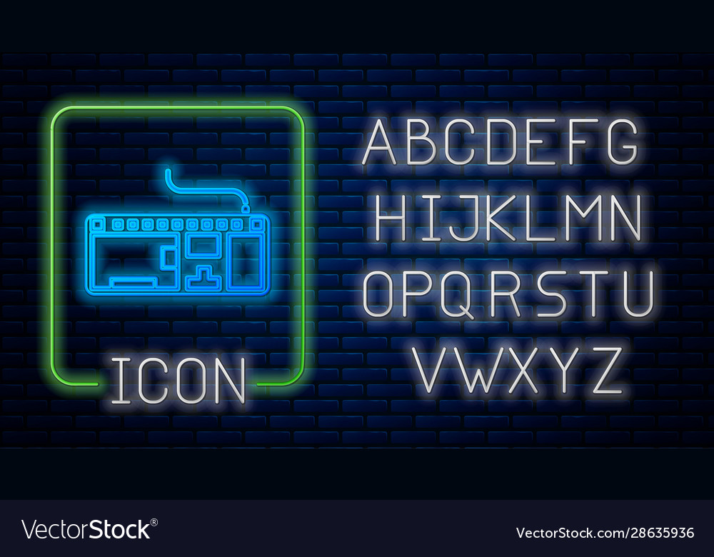 Glowing neon computer keyboard icon isolated