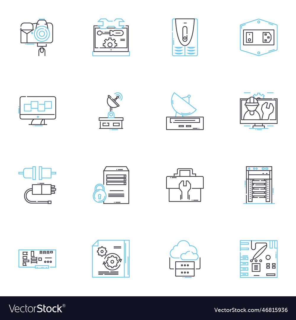 Information devices linear icons set smartph