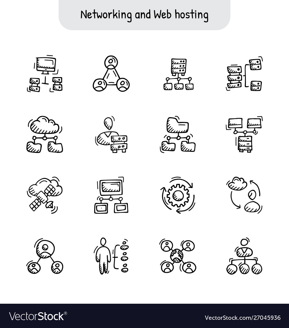Networking and web hosting hand drawn icons