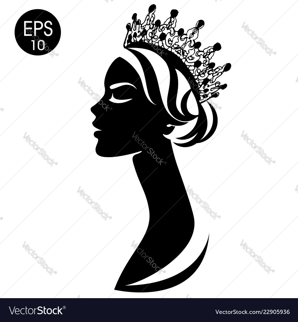 Queen Woman In Crown Black And White Silhouette Vector Image