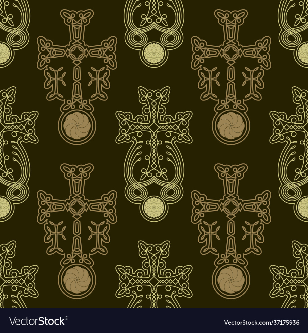Seamless pattern with armenian symbol khachkar