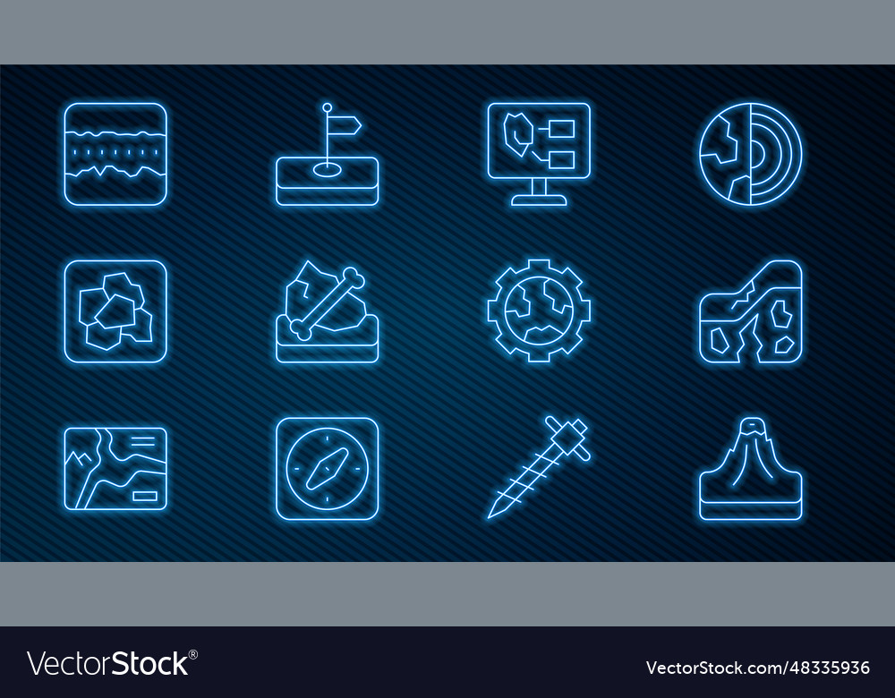 Set line volcano geological fault soil analysis vector image Set line volcano geological fault soil analysis