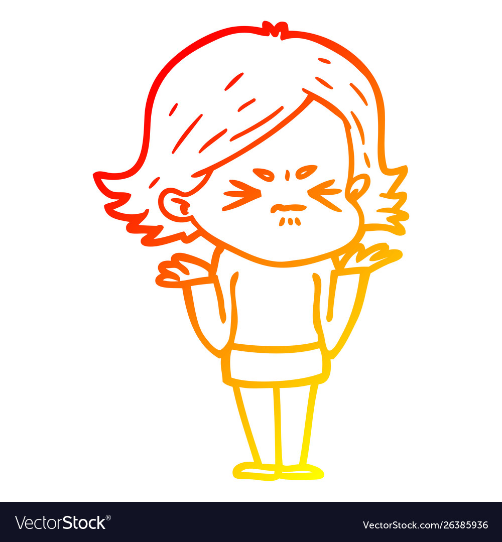 Warm gradient line drawing cartoon angry woman