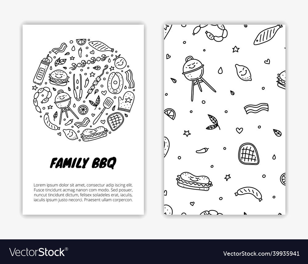 Card templates with doodle barbecue icons