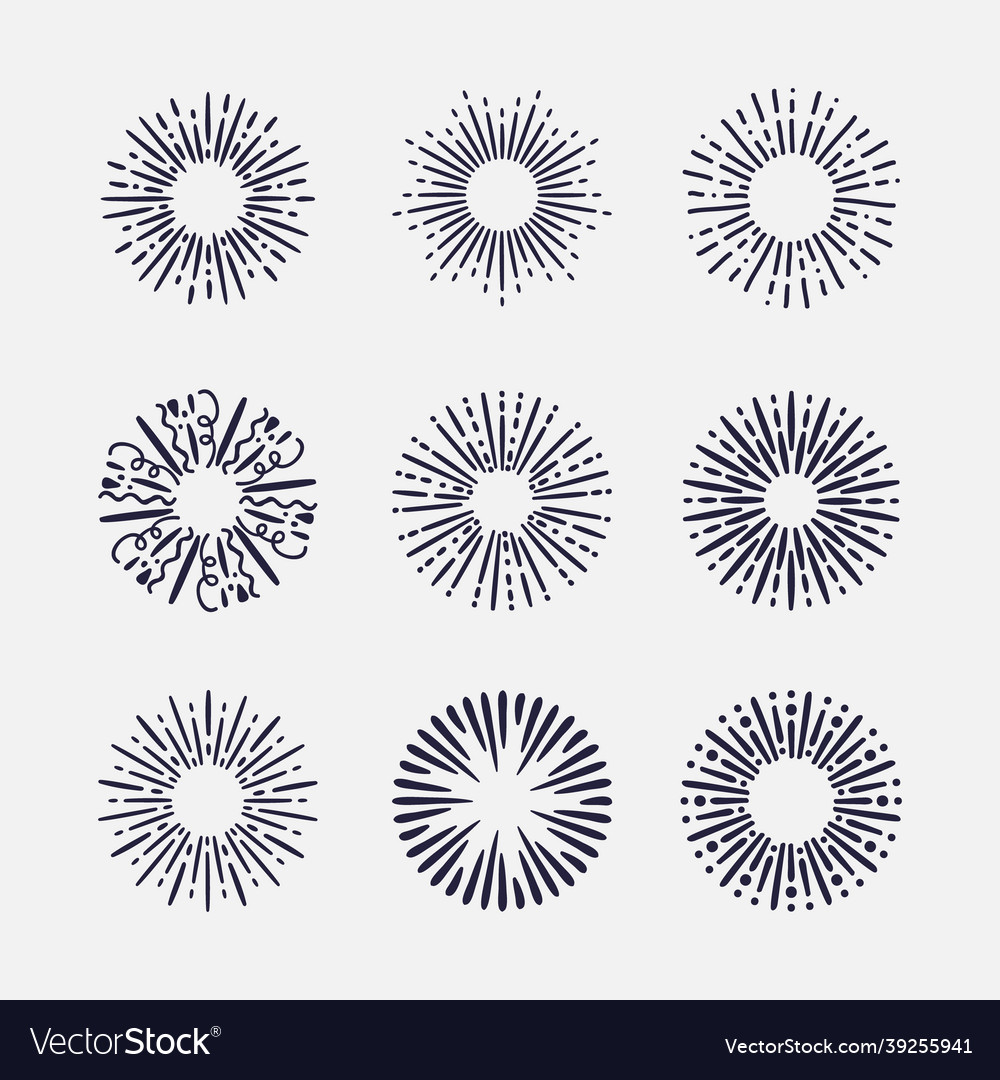 Hand drawn sunbursts set Royalty Free Vector Image