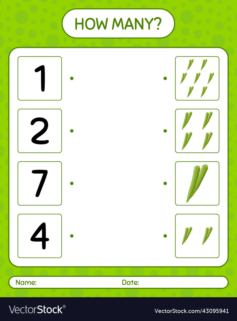 How many counting game with okra worksheet vector image How many counting game with okra worksheet