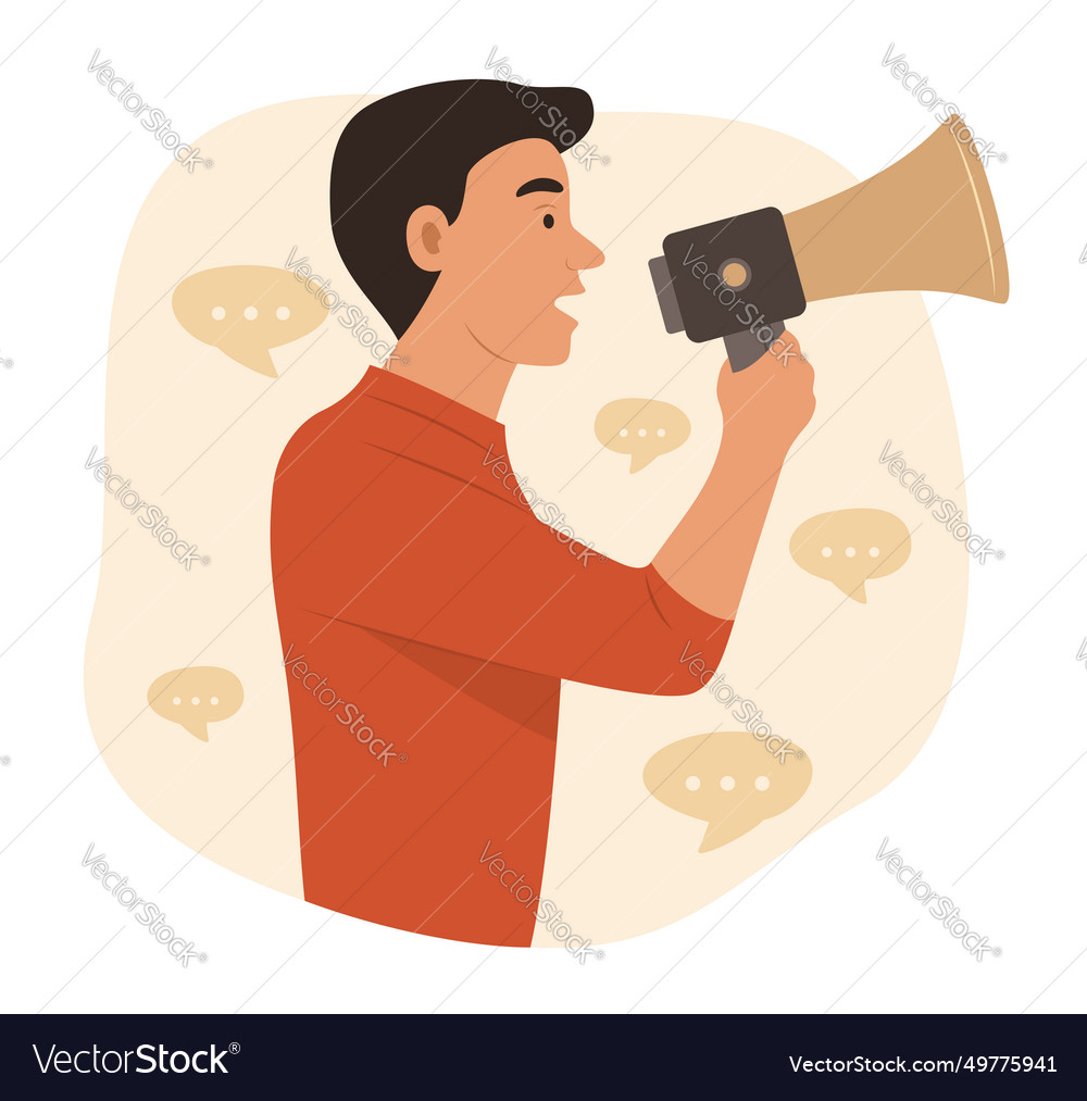 Man using megaphone for speech communication Vector Image Man using megaphone for speech communication