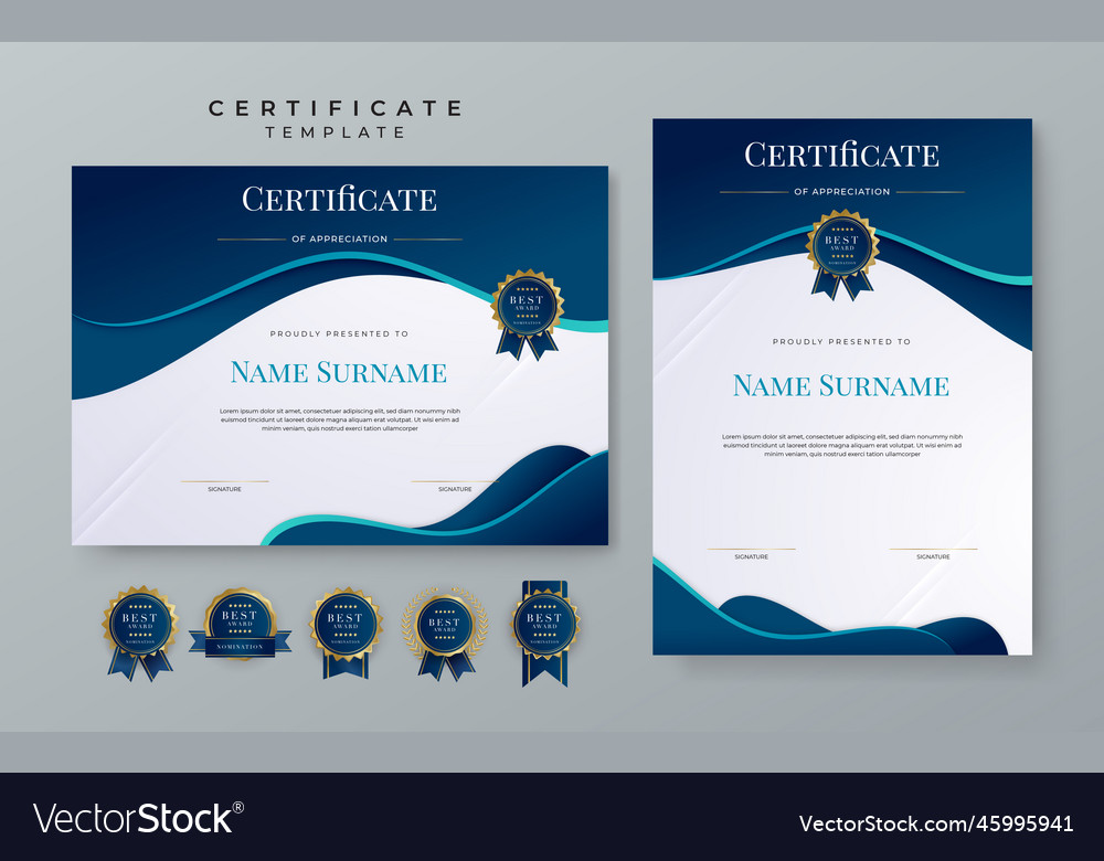 Modern award abstract duotone blue certificate Vector Image