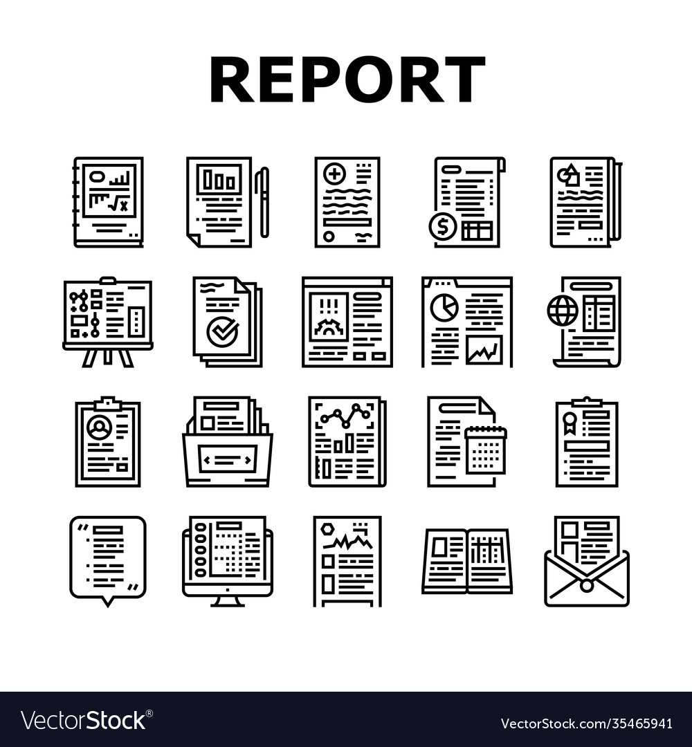 Reports documentation collection icons set vector image Reports documentation collection icons set