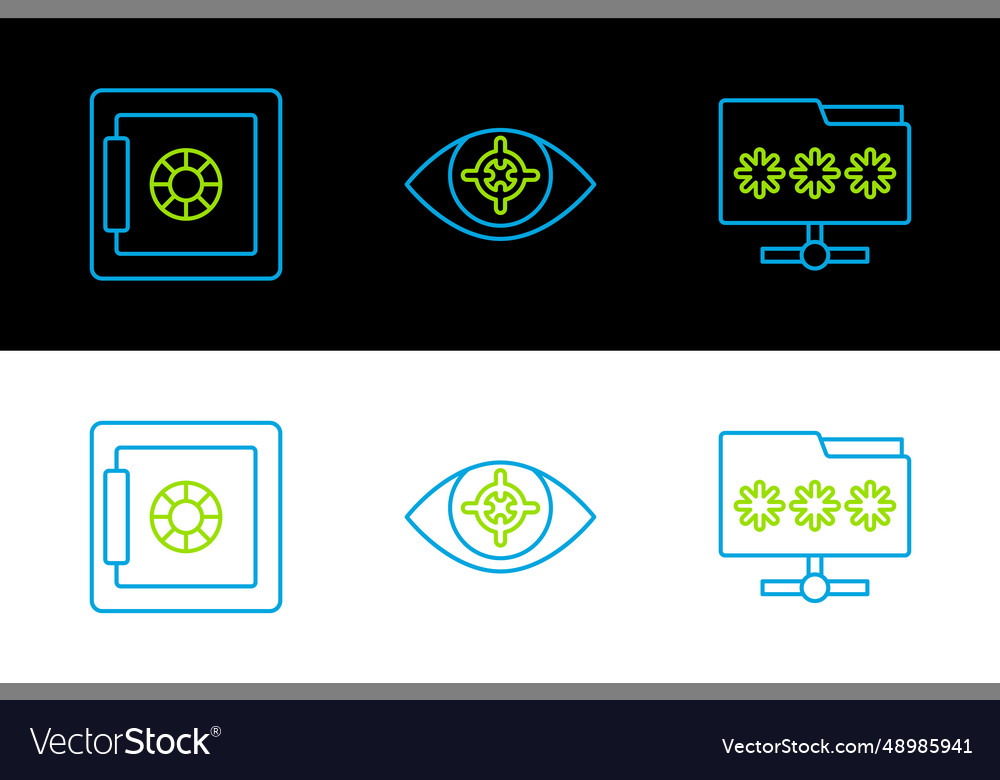 Set line folder with password safe and eye scan vector image Set line folder with password safe and eye scan