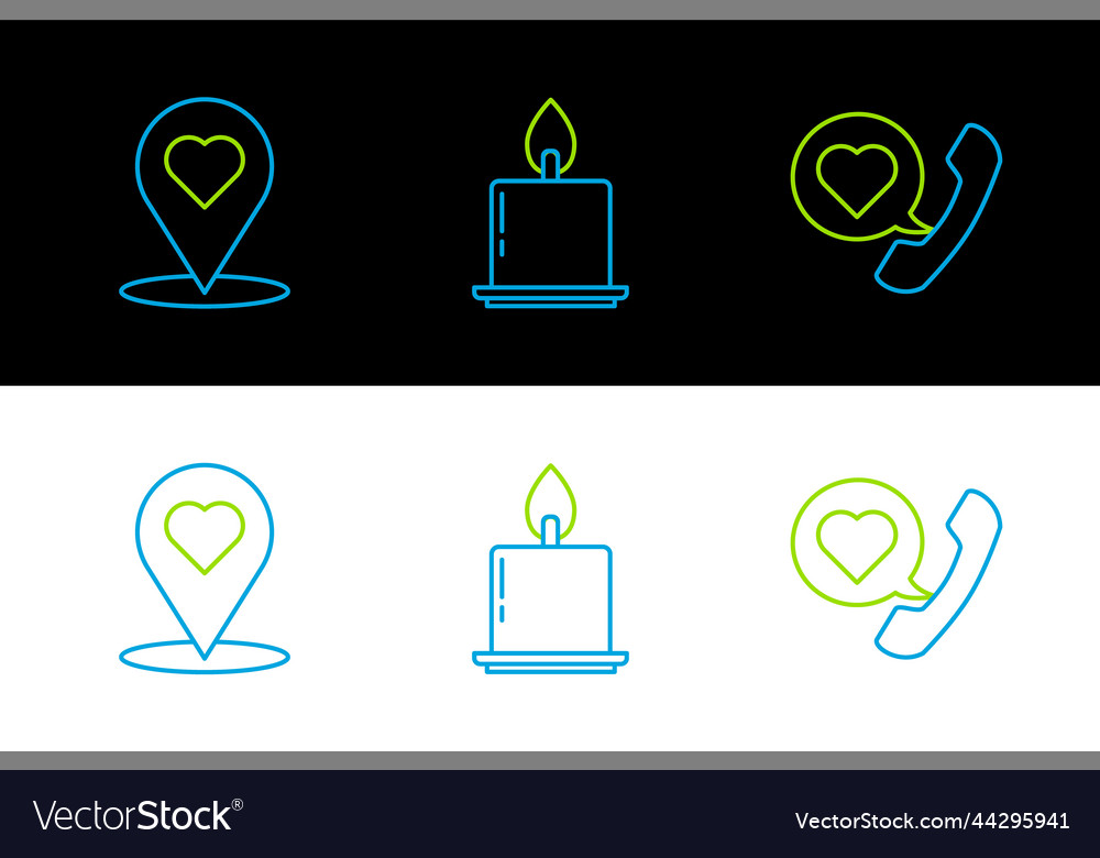 Set line telephone with heart speech bubble map vector image Set line telephone with heart speech bubble map