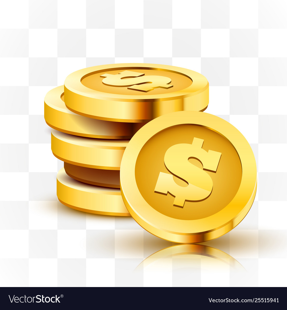 Stack golden dollar coins isolated Royalty Free Vector Image