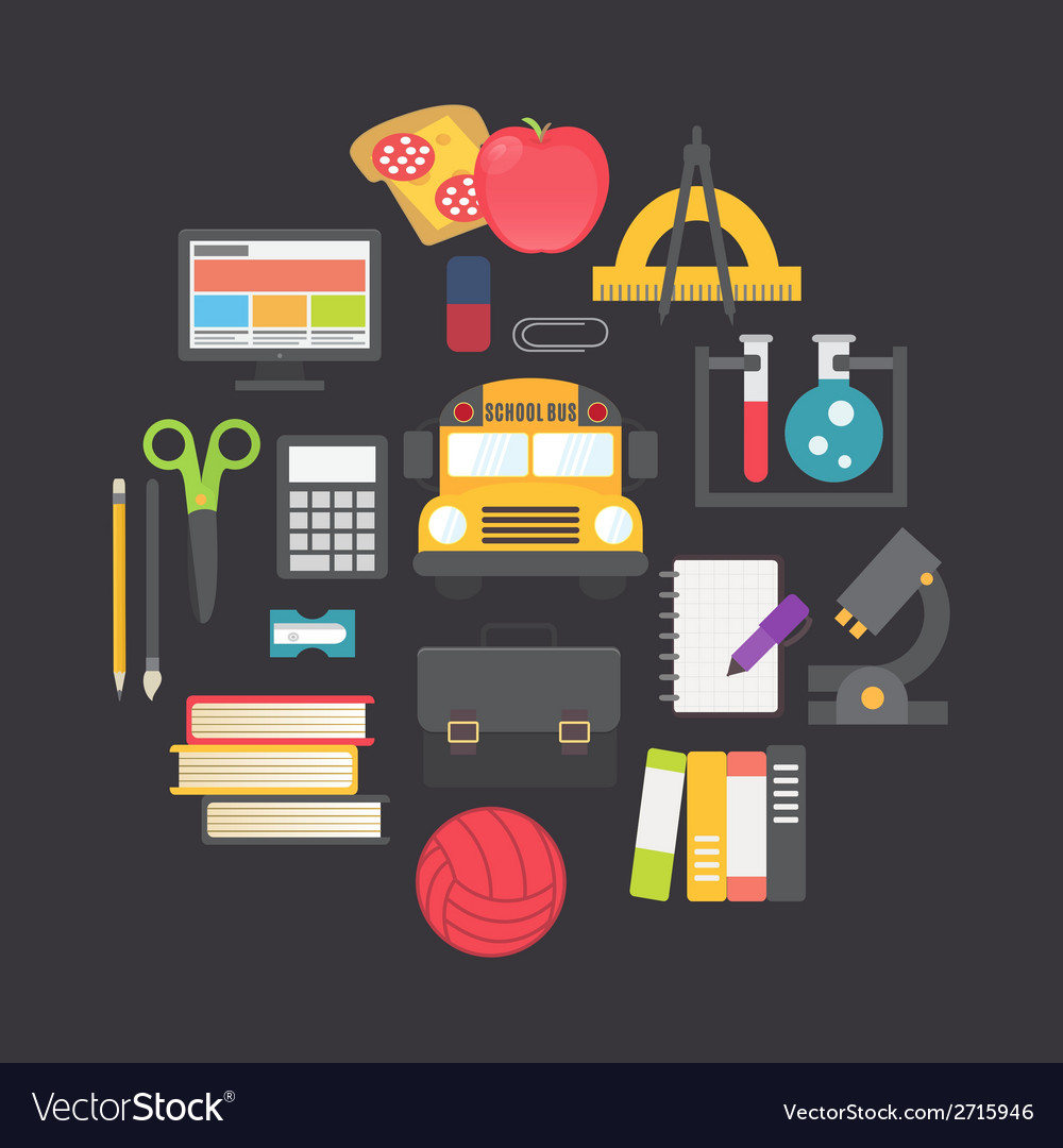 Back to school icons set flat design