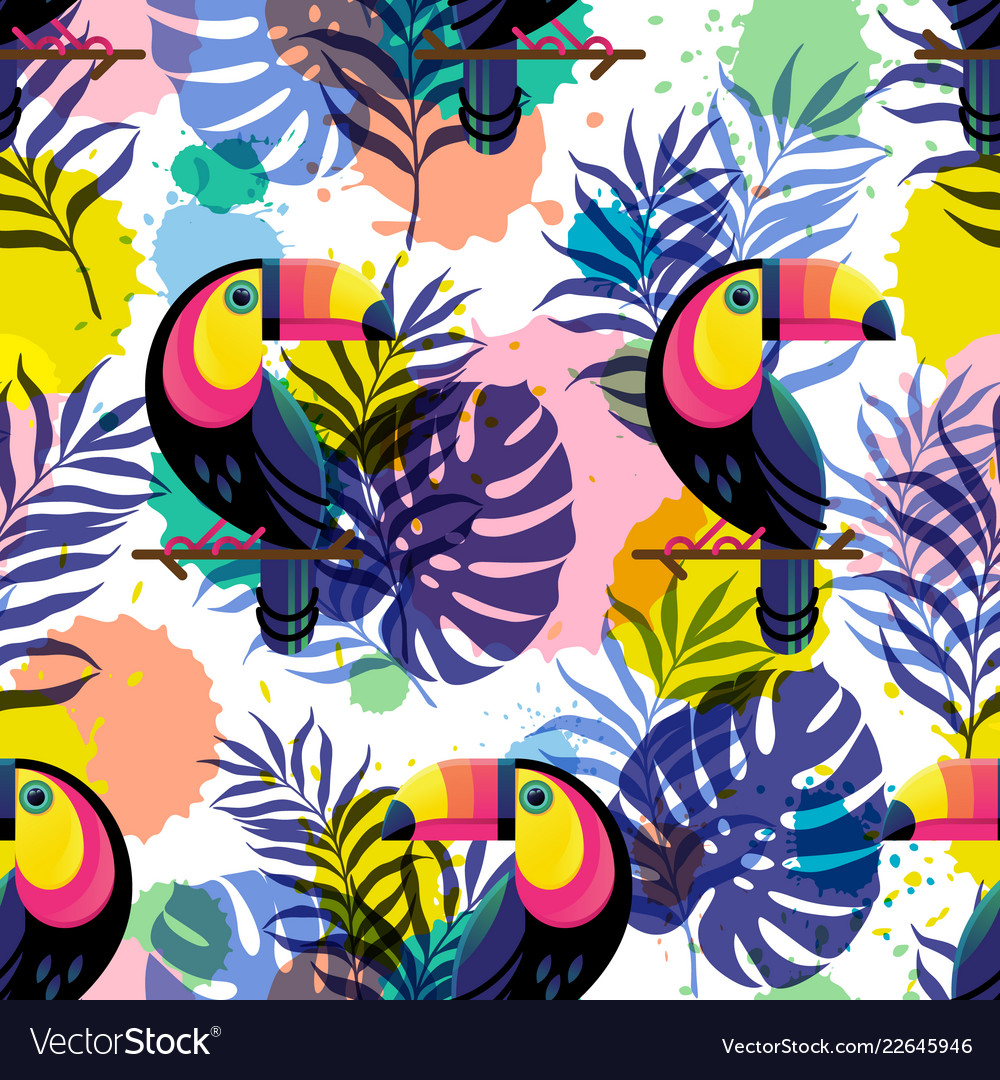 Botanical seamless pattern with toucan vector image Botanical seamless pattern with toucan