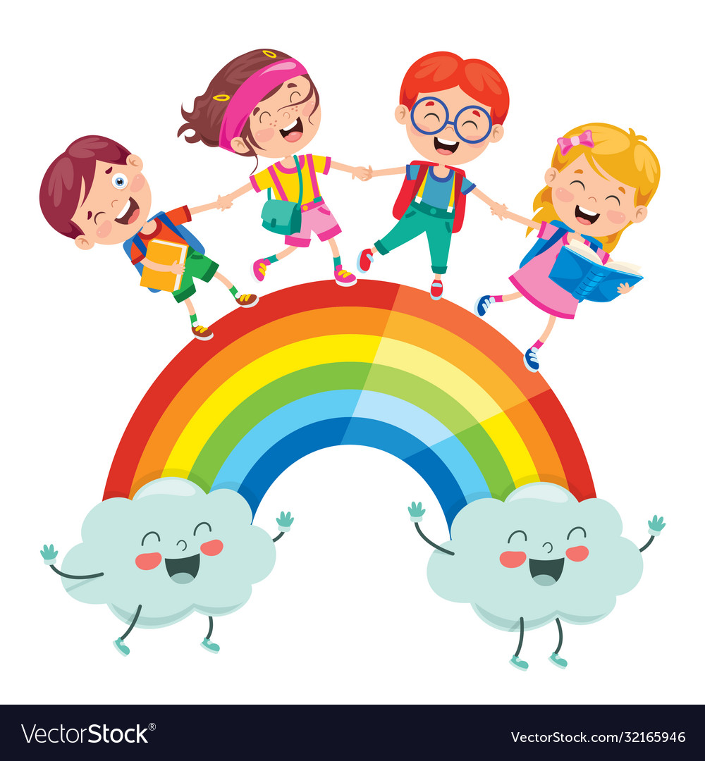 Children walking on rainbow