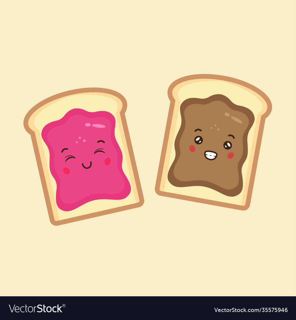 Cute bread with chocolate jam and strawberry jam Vector Image