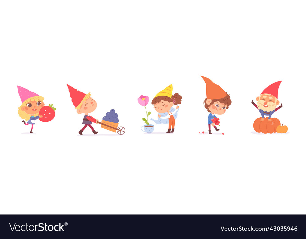 Cute Garden Gnomes Set Funny Male And Female Vector Image