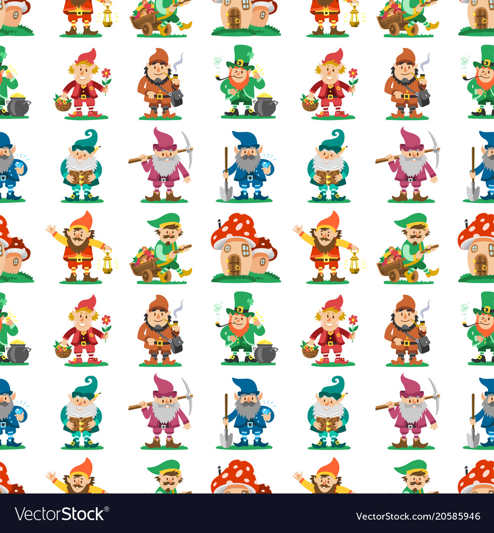 Fairy tale fantastic gnome seamless pattern
