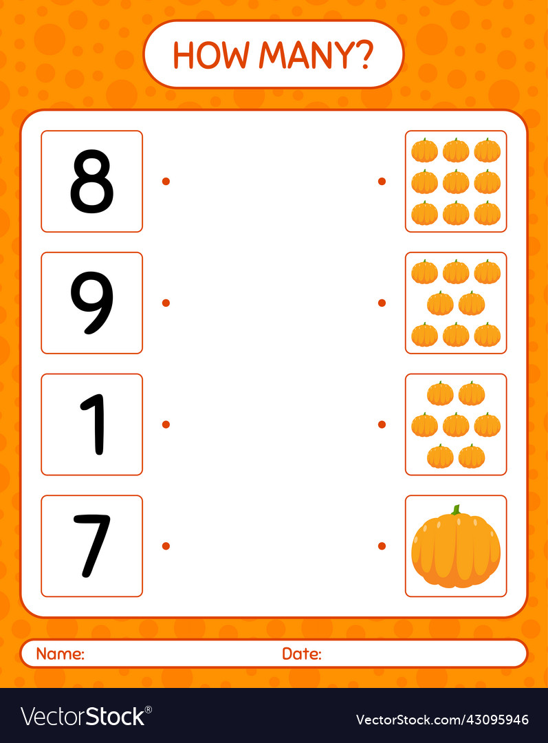How many counting game with pumpkin worksheet